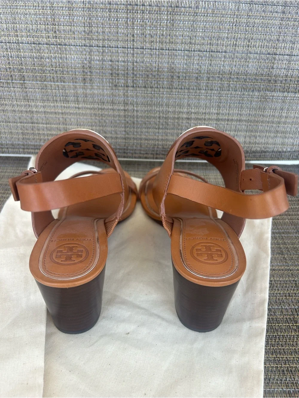 Auth NEW Tory Burch Sz 6 Metal miller Wedge heels tan brown 65mm Leather Sandals